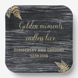 Moderne rustikale Goldene Momente Endlose Liebe Ho Pappteller