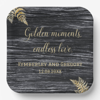 Moderne rustikale Goldene Momente Endlose Liebe Ho Pappteller