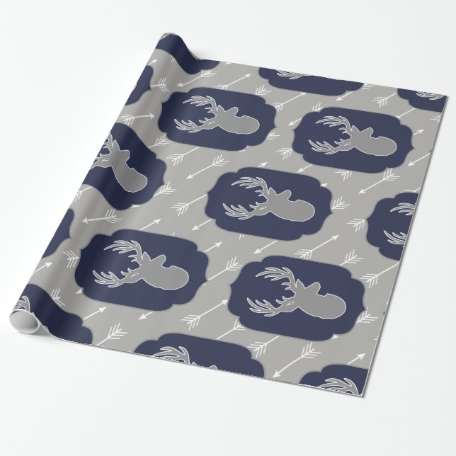 Moderne rustikale graue Rotwild u. weiße Pfeile Geschenkpapier (Ungerollt)