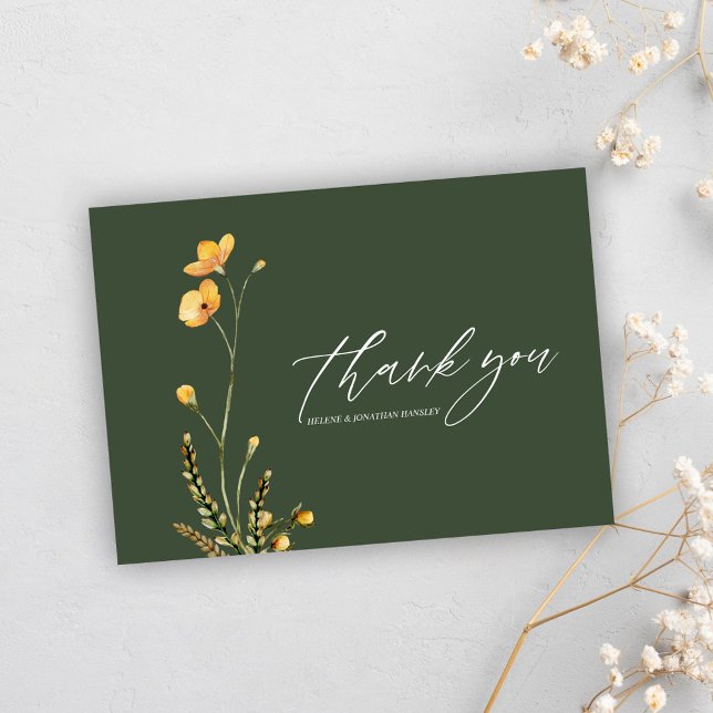 Moderne rustikale grüne Minimalistische Hochzeit Dankeskarte (Modern Rustic Green Minimalist Elegant Wedding Thank You Card)