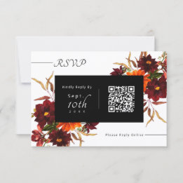 Moderne Rustikale Herbst-Blumen-QR-Code-Hochzeits- RSVP Karte