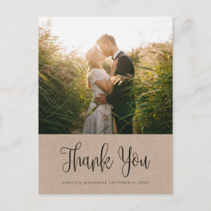Moderne rustikale Hochzeit. Kraft-Kalligrafie Dank Postkarte