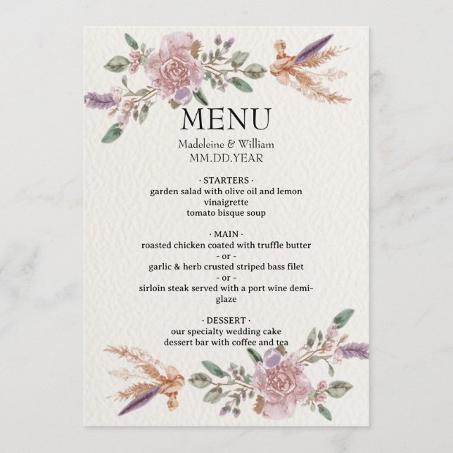 Moderne Rustikale Hochzeit Menükarte (Vorderseite)