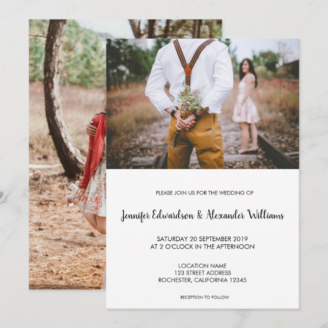 Moderne rustikale Hochzeit mit elegantem Foto Einladung (Vorne/Hinten)