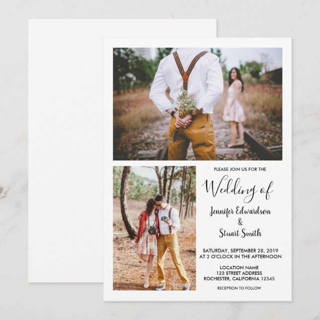 Moderne rustikale Hochzeit mit elegantem Foto Einladung (Vorne/Hinten)