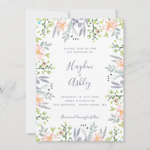Moderne Rustikale Hochzeit mit floralen Wasserfarb Einladung