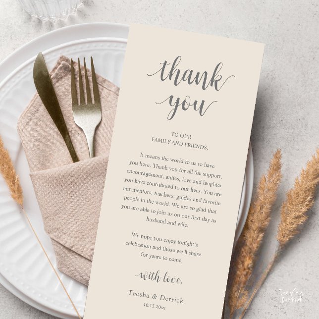 Moderne Rustikale Hochzeits-Dankeskarten für das A Programm (Modern Rustic Wedding Dinner Thank You Card Reception Lunch Brunch Reception in Cream grey)