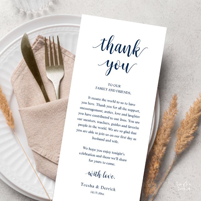Moderne Rustikale Hochzeits-Dankeskarten für das A Programm (Modern Rustic Wedding Dinner Thank You Card Reception Lunch Brunch Reception in Navy Blue)