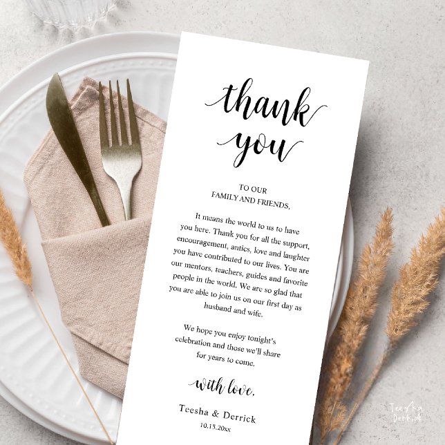 Moderne Rustikale Hochzeits-Dankeskarten für das A Programm (Modern Rustic Wedding Dinner Thank You Card Reception Lunch Brunch Reception in Black and White)