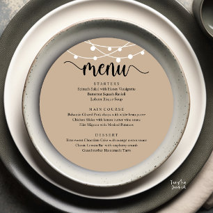 Moderne Rustikale, Hochzeits-Elopement-Rund-Dinner Menükarte