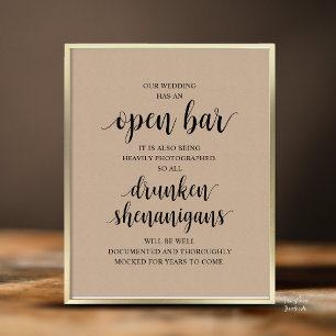 Moderne Rustikale Hochzeits-Open-Bar-Betrunkenen-U Poster