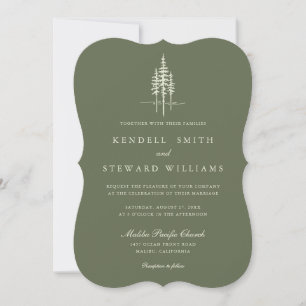 Moderne rustikale Hochzeitseinladung mit grünen Bä