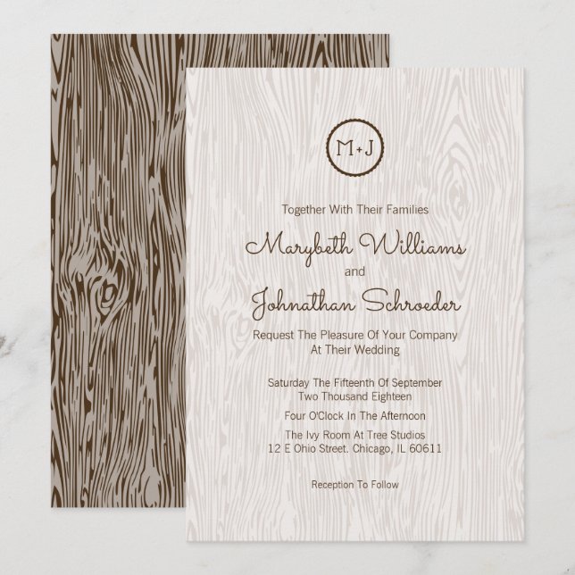 Moderne Rustikale Hochzeitskarte für Holz Einladung (Vorne/Hinten)