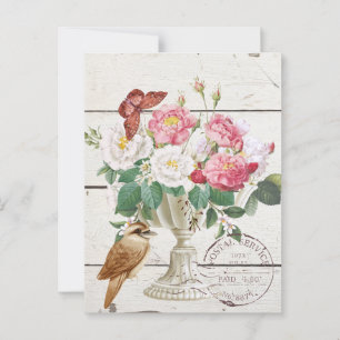 Moderne rustikale Holz mit Blumen Botanische Kunst Postkarte