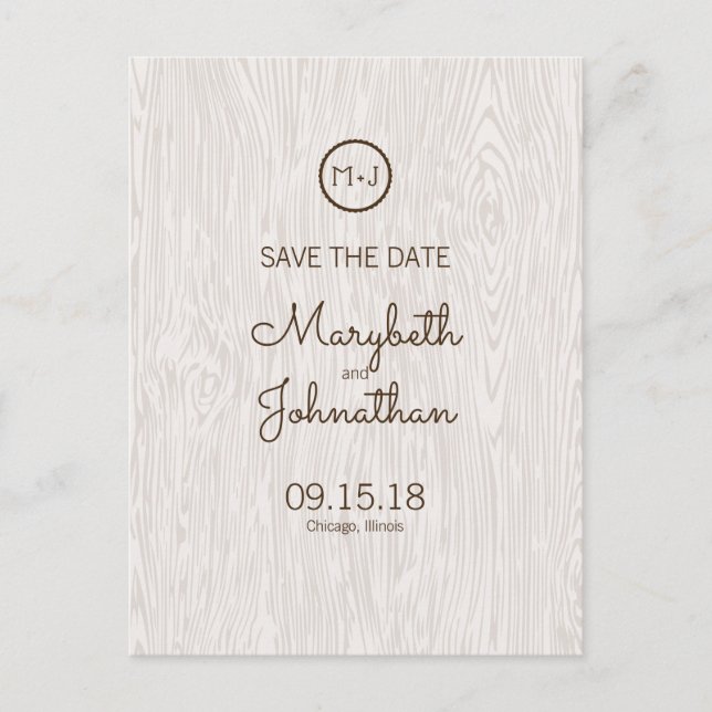 Moderne rustikale Holzkörner Save the Date Postkar Ankündigungspostkarte (Vorderseite)