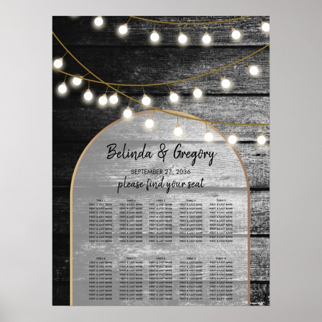 Moderne rustikale Holzleuchten für Hochzeitssitze Poster (Vorne)