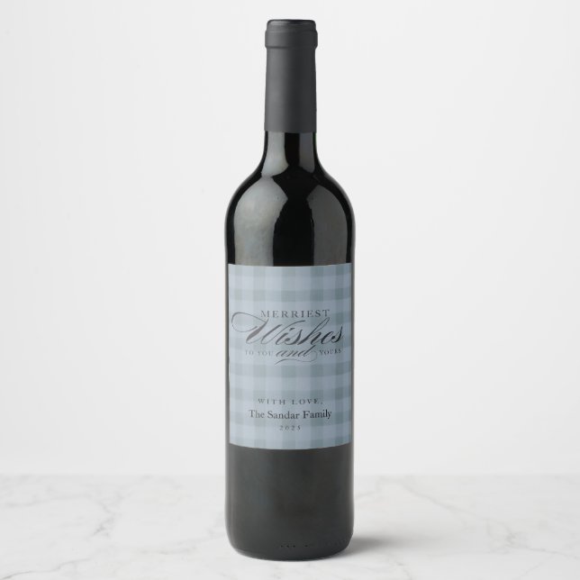 Moderne Rustikale Karo-Personalisierte Wein-Gesche Weinetikett (Vorderseite)