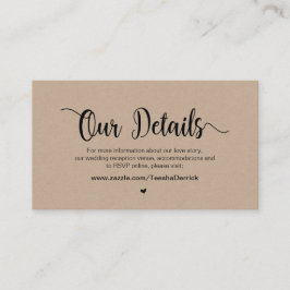 Moderne rustikale Kraft, Hochzeitsdetails Begleitkarte