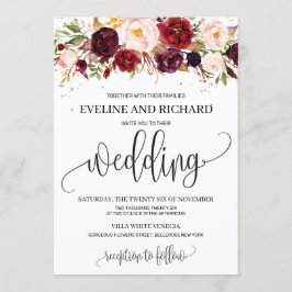 Moderne rustikale Marsala Blumen Hochzeit Einladung