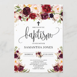 Moderne rustikale Marsala burgundy boho Taufe Einladung