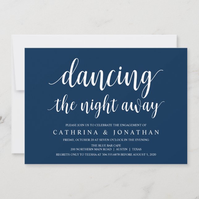 Moderne rustikale, navy Blue-Schrift, Engagement P Einladung (Vorderseite)