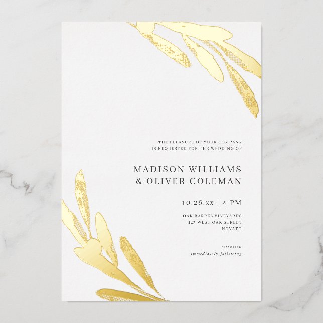 Moderne Rustikale Olive Branch Hochzeit REAL Folieneinladung (Vorderseite)