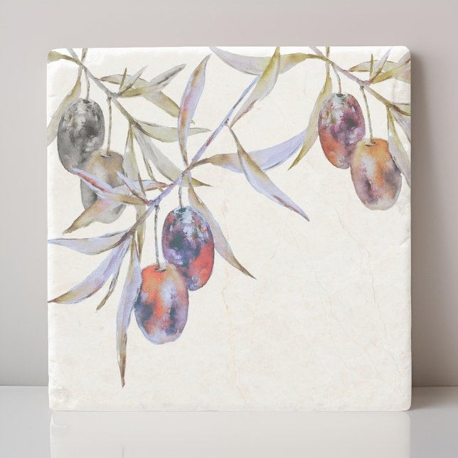Moderne Rustikale Olive Branche Steinuntersetzer (Von Creator hochgeladen)