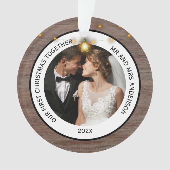 Moderne rustikale Paare Erste Weihnachten gemeinsa Ornament (Vorderseite)