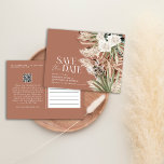 Moderne rustikale Pampas eucalyptus botanischer QR Ankündigungspostkarte<br><div class="desc">Moderne Scheune Bauernhaus rustikale botanische florale bohemianische natürliche Pampas Gras und eukalyptus botanische Hochzeit speichern das Datum Post-Karte Einladung. Elegante Aquarellblüte in Terrakotta,  Salbei grün,  Naturcreme und schwarze Farbtöne. Platz auf der Rückseite dieses Budgets Hochzeit speichern Sie das Datum für Informationen und QR-Code für alle Ihre Hochzeitsdetails.</div>