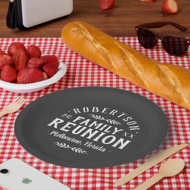 Moderne rustikale Personalisierte Family Wiederseh Pappteller (Picknick)
