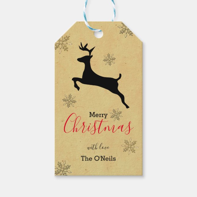 Moderne rustikale Reindeer Kraft Typografie Geschenkanhänger (Vorderseite)