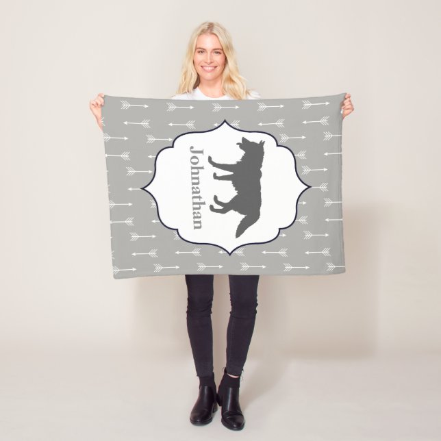 Moderne Rustikale Silhouette Grau Wolf Fleecedecke (Beispiel)