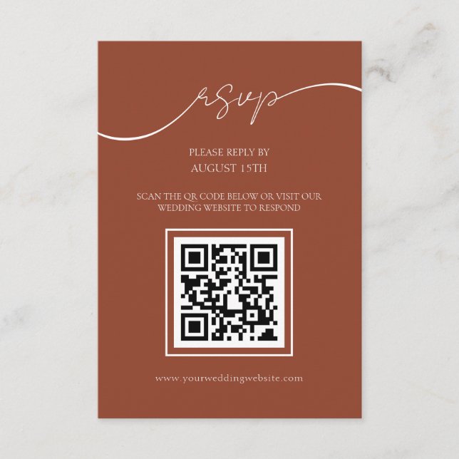 Moderne Rustikale Terracotta QR Code Wedding RSVP  Begleitkarte (Vorderseite)