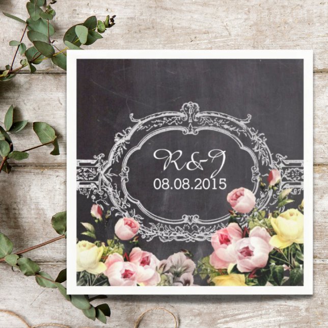 Moderne rustikale Vintage Blume Hochzeitsfeier Serviette (modern rustic vintage flowers Chalkboard wedding Napkins)