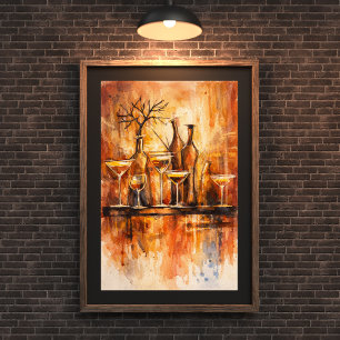 Moderne Rustikale Wasserfarben-Bar-Kunstwanddekora Poster