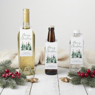 Moderne Rustikale Weihnachtsbäume Typografie Flaschenanhänger