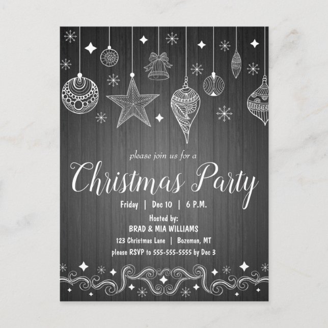 Moderne rustikale Weihnachtsfeiertage Party Einlad Postkarte (Vorderseite)