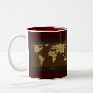 Moderne rustikale Weltkarte auf einem großartigen  Zweifarbige Tasse