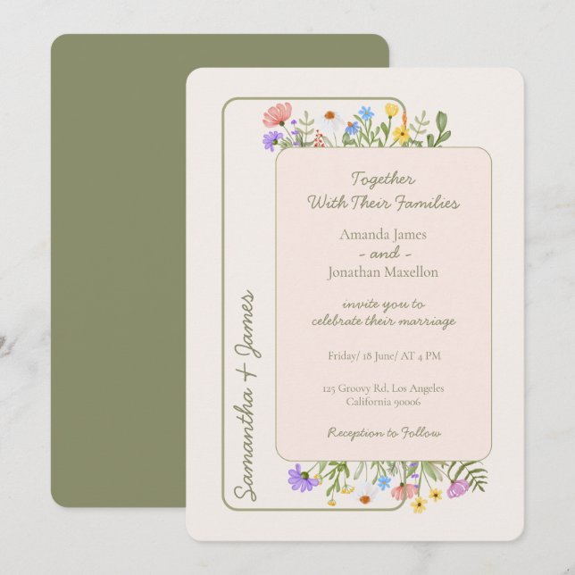 Moderne Rustikale Wildblume Hochzeit Einladung (Vorne/Hinten)
