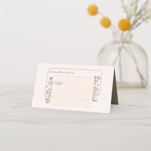 Moderne Rustikale Wildblume Hochzeit Platzkarte (Vorderseite)