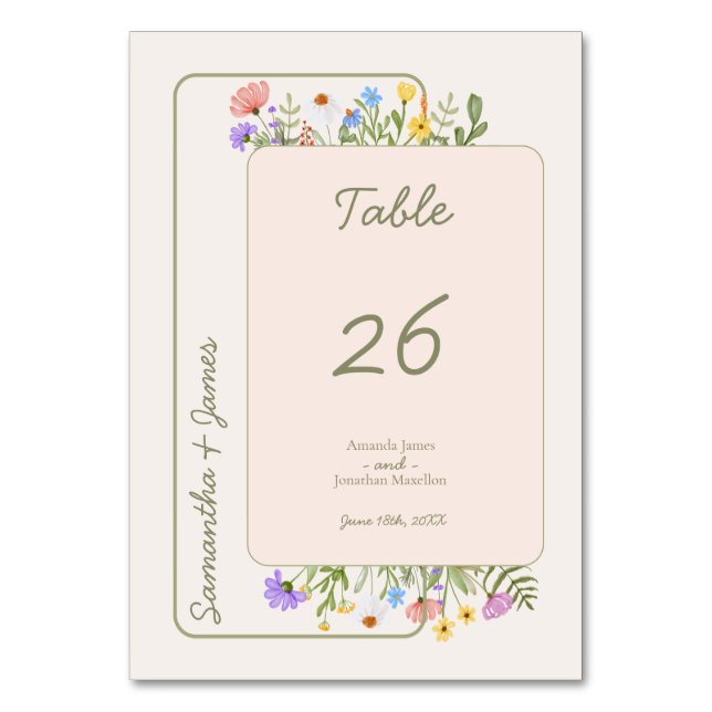 Moderne rustikale Wildblume Hochzeit Tischnummer (Rückseite)