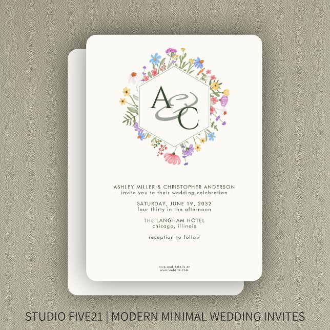 Moderne Rustikale Wildblume Monogram Wedding Einladung (Von Creator hochgeladen)