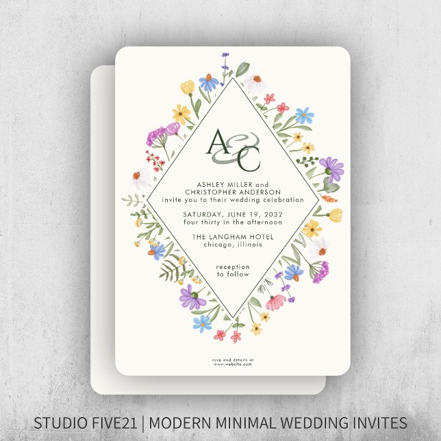 Moderne Rustikale Wildblume Monogram Wedding Einladung (Von Creator hochgeladen)