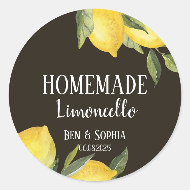 Moderne Rustikale Zitronen, hausgemachte Limoncell Runder Aufkleber (Vorderseite)
