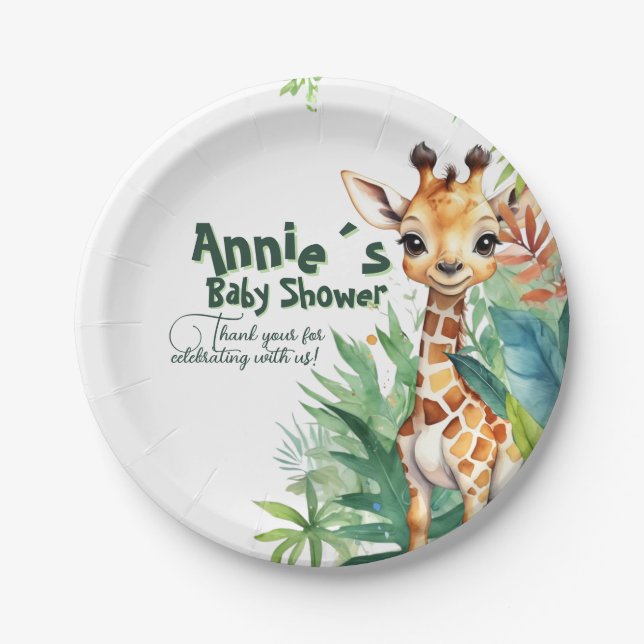 Moderne Safari mit tropischer Babydusche Pappteller (Vorderseite)