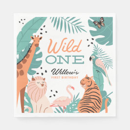 Moderne Safari Tiere Wild 1 1. Geburtstag Napkin Serviette