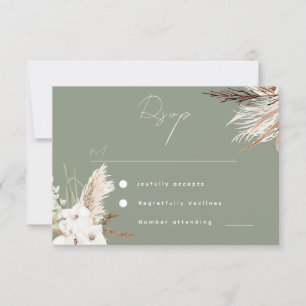 Moderne Sage Green Boho White Floral Hochzeit RSVP Karte
