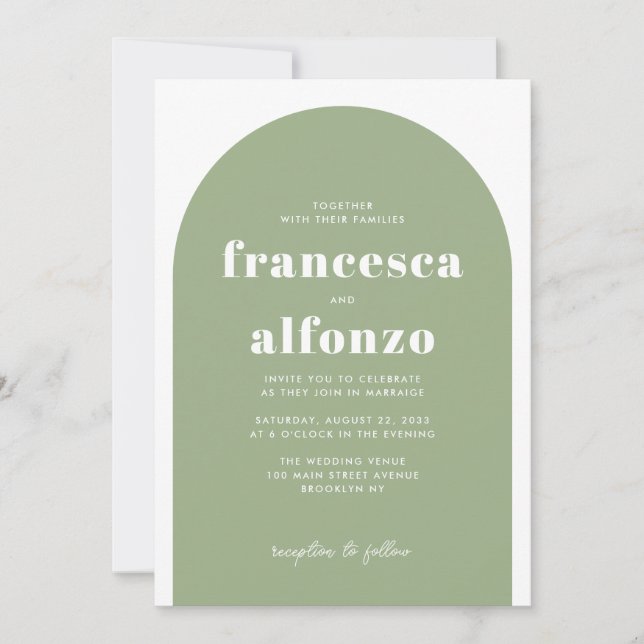 Moderne Sage Green Details UAWG QR Foto Hochzeit Einladung (Vorderseite)