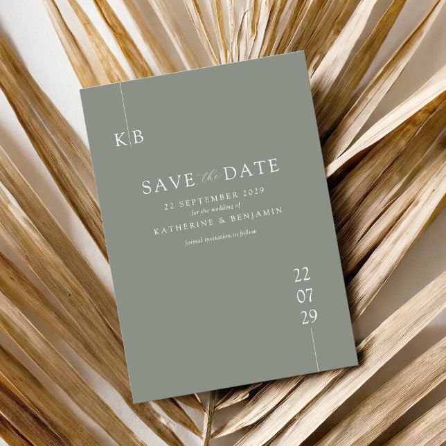 Moderne Sage Green Elegant Monogram Wedding Save The Date (Von Creator hochgeladen)