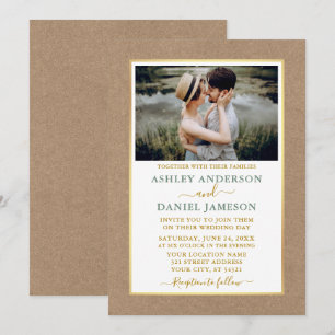 Moderne Sage Green Gold Kraft Hochzeit Einladung